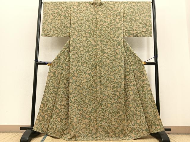 平和屋着物▽上質な小紋 単衣 更紗花蝶文 やまと誂製 正絹 逸品 BAAT0411yt