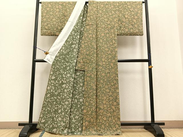 平和屋着物▽上質な小紋 単衣 更紗花蝶文 やまと誂製 正絹 逸品 BAAT0411yt
