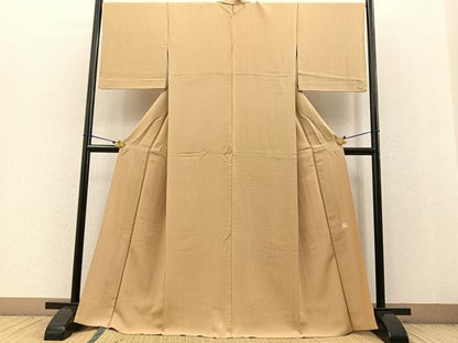 平和屋着物▽染色作家 田中文子監修 色無地 単衣 あられ地紋 飴色 正絹 逸品 BAAT0418yt