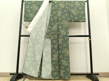 平和屋着物▽上質な小紋 単衣 源氏車檜扇草花文 正絹 逸品 BAAT0419yt