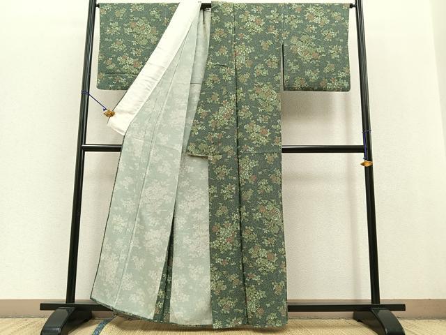 平和屋着物▽上質な小紋 単衣 源氏車檜扇草花文 正絹 逸品 BAAT0419yt