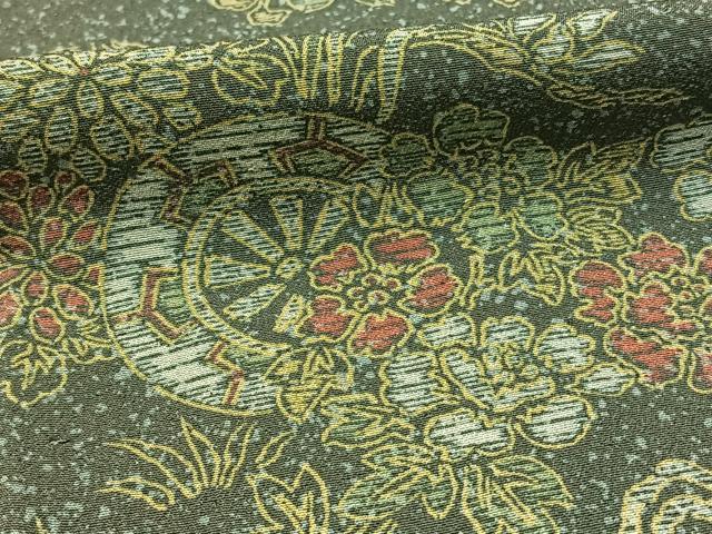平和屋着物▽上質な小紋 単衣 源氏車檜扇草花文 正絹 逸品 BAAT0419yt