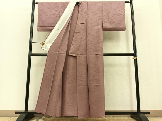 平和屋着物▽上質な色無地 単衣 芝草地紋 鴇浅葱色 正絹 逸品 BAAT0422yt