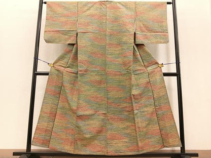平和屋着物▽上質な紬 単衣 霞文 正絹 逸品 BAAT0427yt