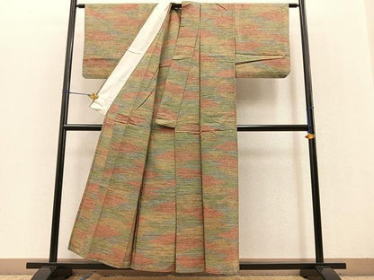 平和屋着物▽上質な紬 単衣 霞文 正絹 逸品 BAAT0427yt