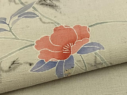 平和屋着物▽訪問着 単衣 紬地 枝椿文 正絹 逸品 BAAT0430yt