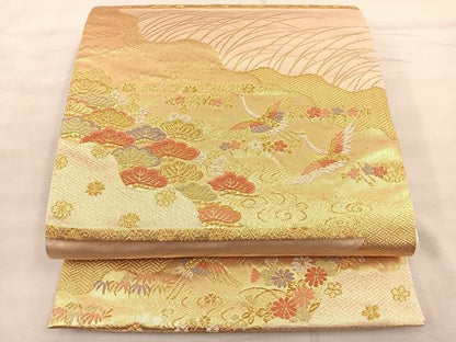 平和屋着物◎六通柄袋帯 飛鶴松文 金糸 正絹 逸品 BAAT0442yt