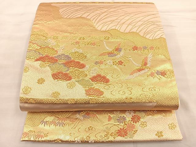 平和屋着物◎六通柄袋帯 飛鶴松文 金糸 正絹 逸品 BAAT0442yt