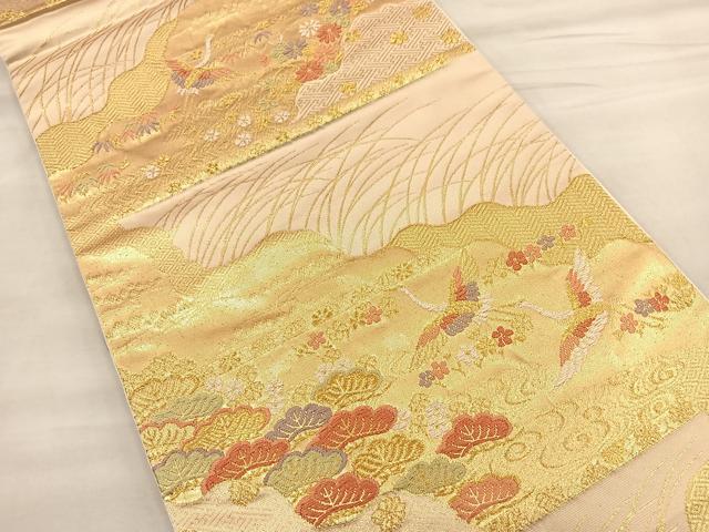 平和屋着物◎六通柄袋帯 飛鶴松文 金糸 正絹 逸品 BAAT0442yt