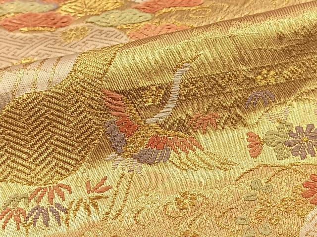 平和屋着物◎六通柄袋帯 飛鶴松文 金糸 正絹 逸品 BAAT0442yt