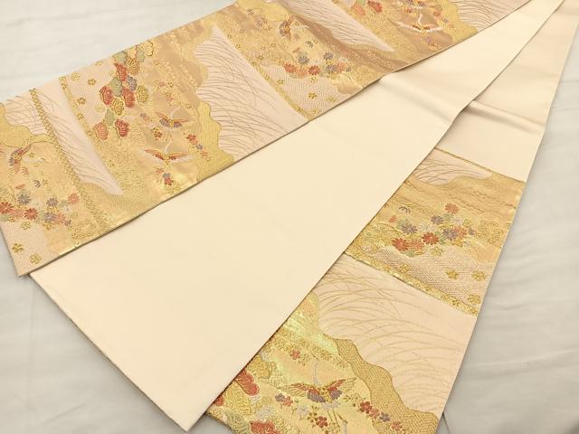 平和屋着物◎六通柄袋帯 飛鶴松文 金糸 正絹 逸品 BAAT0442yt