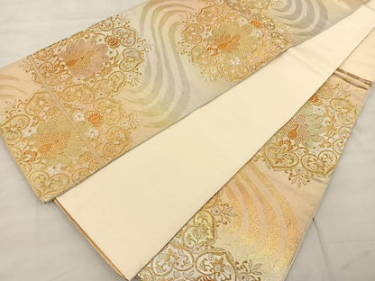 平和屋着物◎六通柄袋帯 正倉院孔雀花文 金糸 正絹 逸品 BAAT0449yt