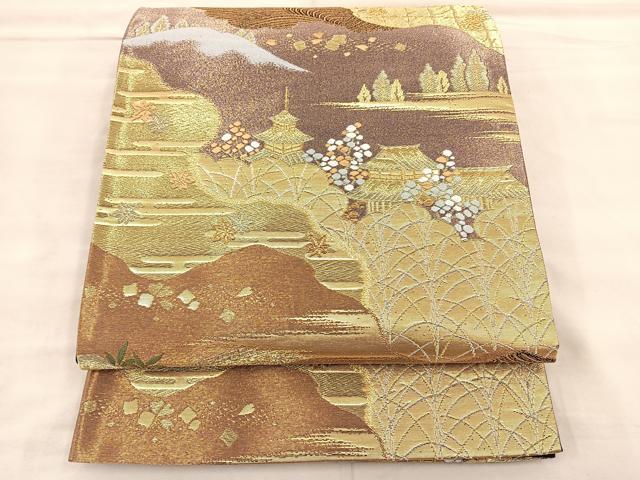 平和屋着物◎六通柄袋帯 唐織 道長風景文 黒地 金銀糸 正絹 逸品 BAAT0455yt