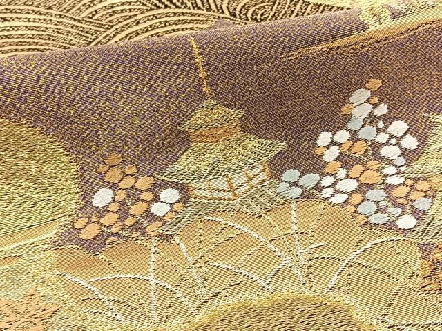 平和屋着物◎六通柄袋帯 唐織 道長風景文 黒地 金銀糸 正絹 逸品 BAAT0455yt