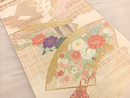 平和屋着物◎六通柄袋帯 唐織 地紙風景文 金糸 正絹 逸品 BAAT0460yt
