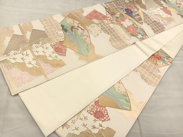 平和屋着物◎六通柄袋帯 唐織 地紙風景文 金糸 正絹 逸品 BAAT0460yt
