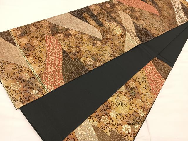平和屋着物◎六通柄袋帯 遠山重ね花文 金糸 引箔 正絹 逸品 BAAT0471yt