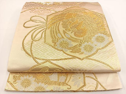 平和屋着物◎六通柄袋帯 鏡裏花鳥文 金銀糸 正絹 逸品 BAAT0485yt