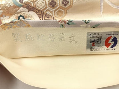 平和屋着物◎六通柄袋帯 唐織 裂取牡丹華文 金銀糸 正絹 逸品 BAAT0491yt