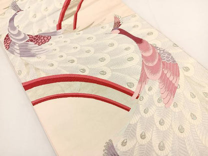 平和屋着物◎六通柄袋帯 唐織 孔雀文 銀糸 正絹 逸品 BAAT0501yt