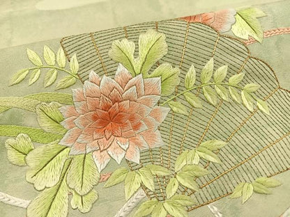 平和屋着物◎太鼓柄袋帯 総刺繍 駒刺繍 檜扇花文 金糸 引箔 正絹 逸品 BAAT0509yt