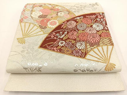 平和屋着物◎太鼓柄袋帯 綴れ 唐織 扇面花文 金銀糸 正絹 逸品 BAAT0512yt