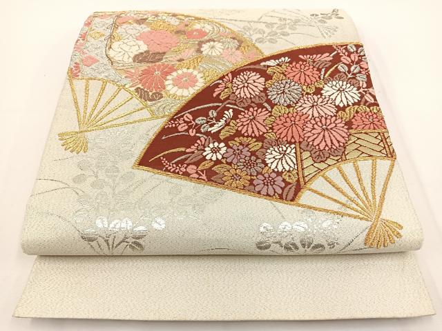 平和屋着物◎太鼓柄袋帯 綴れ 唐織 扇面花文 金銀糸 正絹 逸品 BAAT0512yt