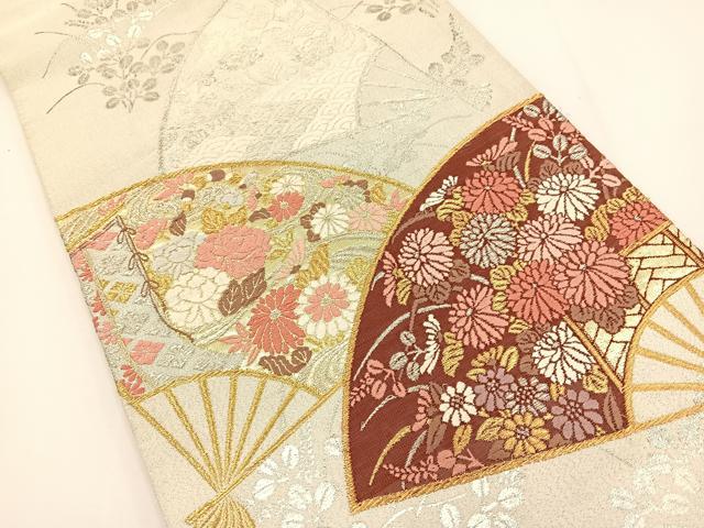 平和屋着物◎太鼓柄袋帯 綴れ 唐織 扇面花文 金銀糸 正絹 逸品 BAAT0512yt