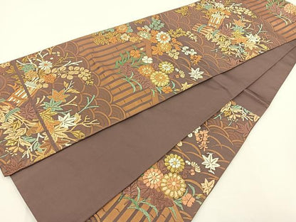 平和屋着物◎六通柄袋帯 唐織 草花文 金糸 正絹 逸品 BAAT0514yt