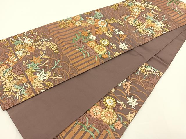 平和屋着物◎六通柄袋帯 唐織 草花文 金糸 正絹 逸品 BAAT0514yt