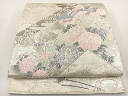 平和屋着物◎六通柄袋帯 唐織 九百錦 プラチナ箔 松皮菱花文 正絹 逸品 BAAT0525yt