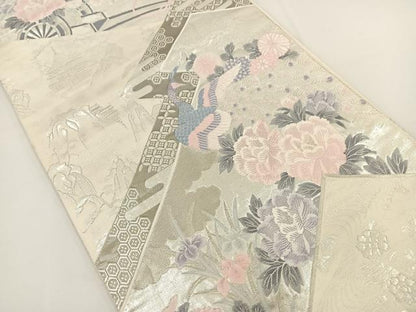 平和屋着物◎六通柄袋帯 唐織 九百錦 プラチナ箔 松皮菱花文 正絹 逸品 BAAT0525yt
