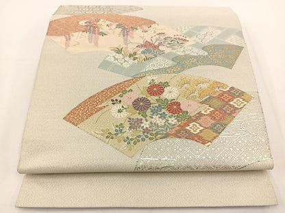平和屋着物◎太鼓柄袋帯 綴れ 地紙花文 金銀糸 正絹 逸品 BAAT0528yt