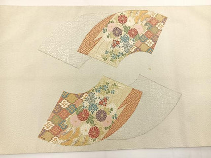 平和屋着物◎太鼓柄袋帯 綴れ 地紙花文 金銀糸 正絹 逸品 BAAT0528yt