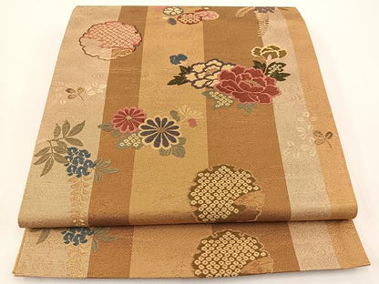平和屋着物◎六通柄袋帯 唐織 雪輪花文 金糸 正絹 逸品 BAAT0531yt