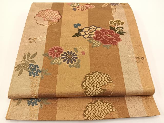 平和屋着物◎六通柄袋帯 唐織 雪輪花文 金糸 正絹 逸品 BAAT0531yt