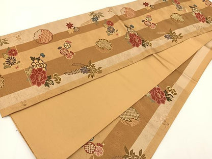 平和屋着物◎六通柄袋帯 唐織 雪輪花文 金糸 正絹 逸品 BAAT0531yt