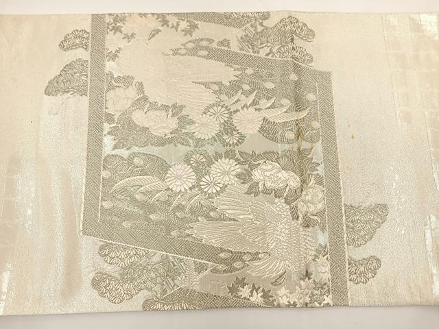 平和屋着物◎太鼓柄袋帯 花鳥文 銀糸 正絹 逸品 BAAT0549yt