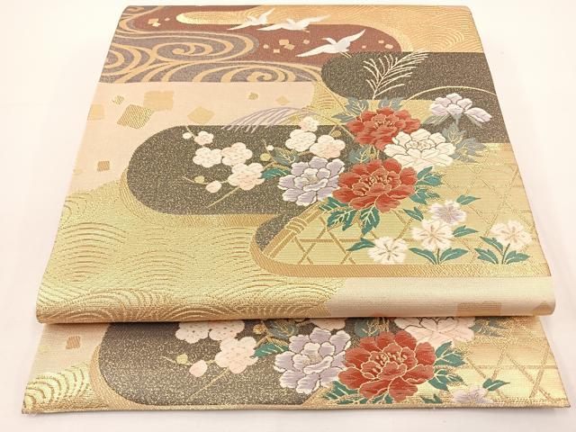 平和屋着物◎六通柄袋帯 唐織 寛永飛翔錦 飛鳥葡萄蔦の葉文 金糸 正絹 逸品 BAAT0555yt