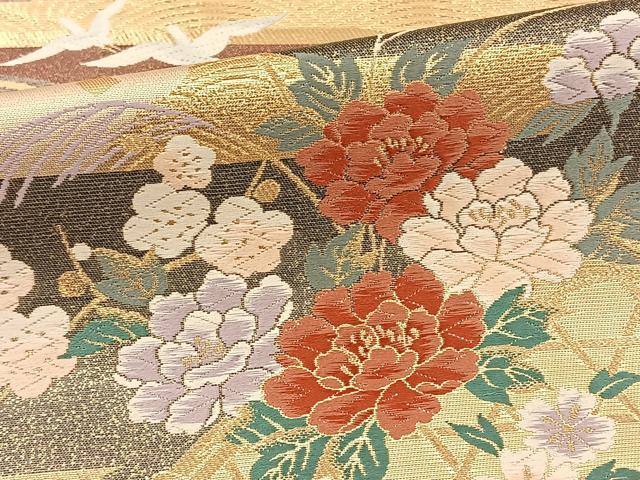 平和屋着物◎六通柄袋帯 唐織 寛永飛翔錦 飛鳥葡萄蔦の葉文 金糸 正絹 逸品 BAAT0555yt