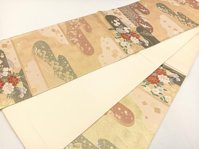 平和屋着物◎六通柄袋帯 唐織 寛永飛翔錦 飛鳥葡萄蔦の葉文 金糸 正絹 逸品 BAAT0555yt