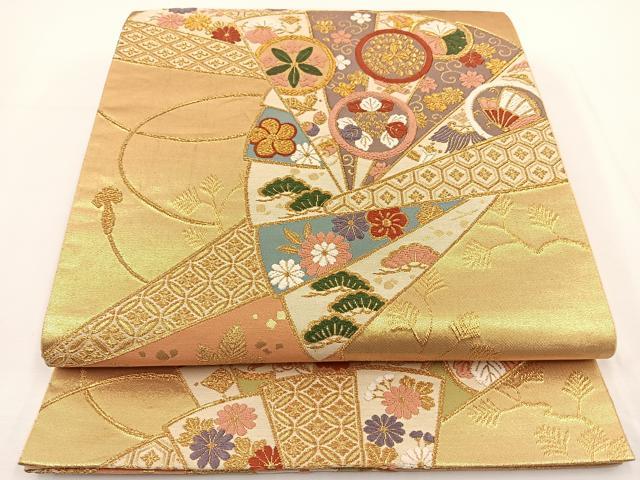 平和屋着物◎六通柄袋帯 唐織 檜扇吉祥文 金糸 正絹 逸品 BAAT0556yt