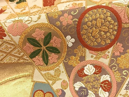 平和屋着物◎六通柄袋帯 唐織 檜扇吉祥文 金糸 正絹 逸品 BAAT0556yt