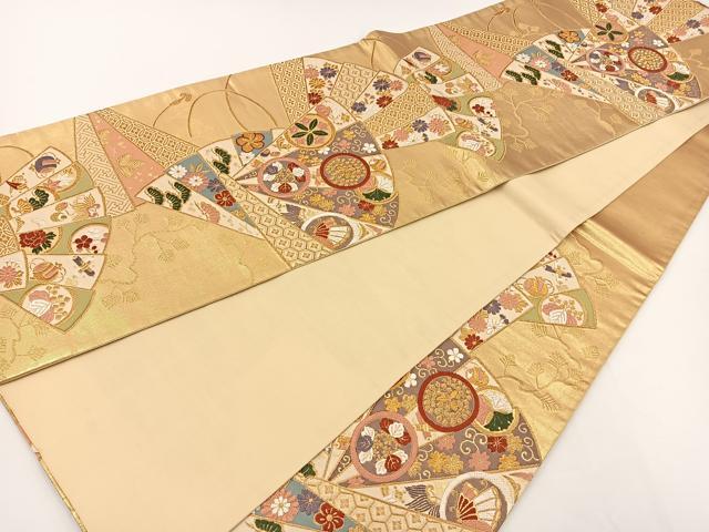 平和屋着物◎六通柄袋帯 唐織 檜扇吉祥文 金糸 正絹 逸品 BAAT0556yt