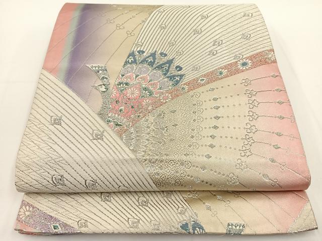 平和屋着物◎六通柄袋帯 唐織 孔雀文 金糸 正絹 逸品 BAAT0561yt