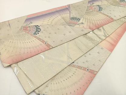 平和屋着物◎六通柄袋帯 唐織 孔雀文 金糸 正絹 逸品 BAAT0561yt