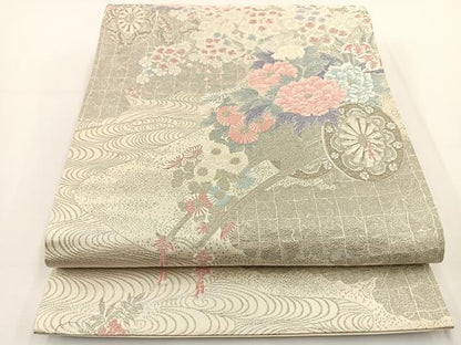 平和屋着物◎六通柄袋帯 唐織 王朝花車華文 プラチナ箔 正絹 逸品 BAAT0571yt