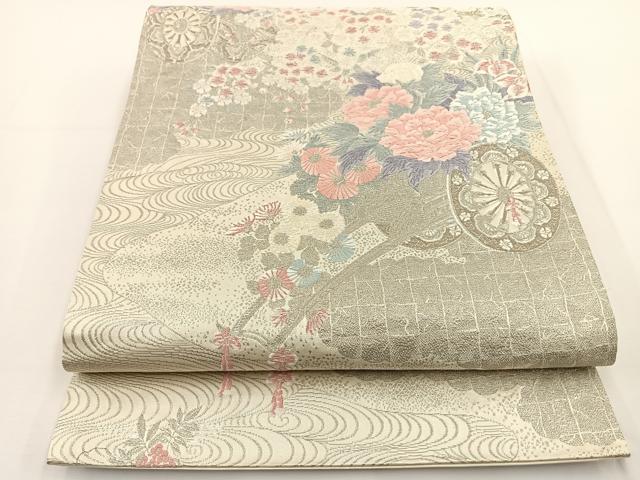 平和屋着物◎六通柄袋帯 唐織 王朝花車華文 プラチナ箔 正絹 逸品 BAAT0571yt