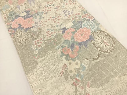 平和屋着物◎六通柄袋帯 唐織 王朝花車華文 プラチナ箔 正絹 逸品 BAAT0571yt