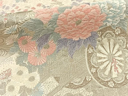 平和屋着物◎六通柄袋帯 唐織 王朝花車華文 プラチナ箔 正絹 逸品 BAAT0571yt